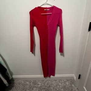 Vibrant Red & Pink Sweater Dress